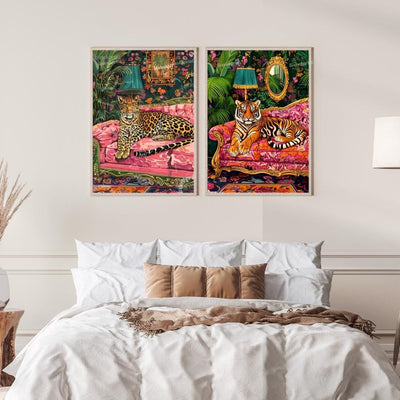 Leopard and Tiger in Maximalist Living Rooms Print Set