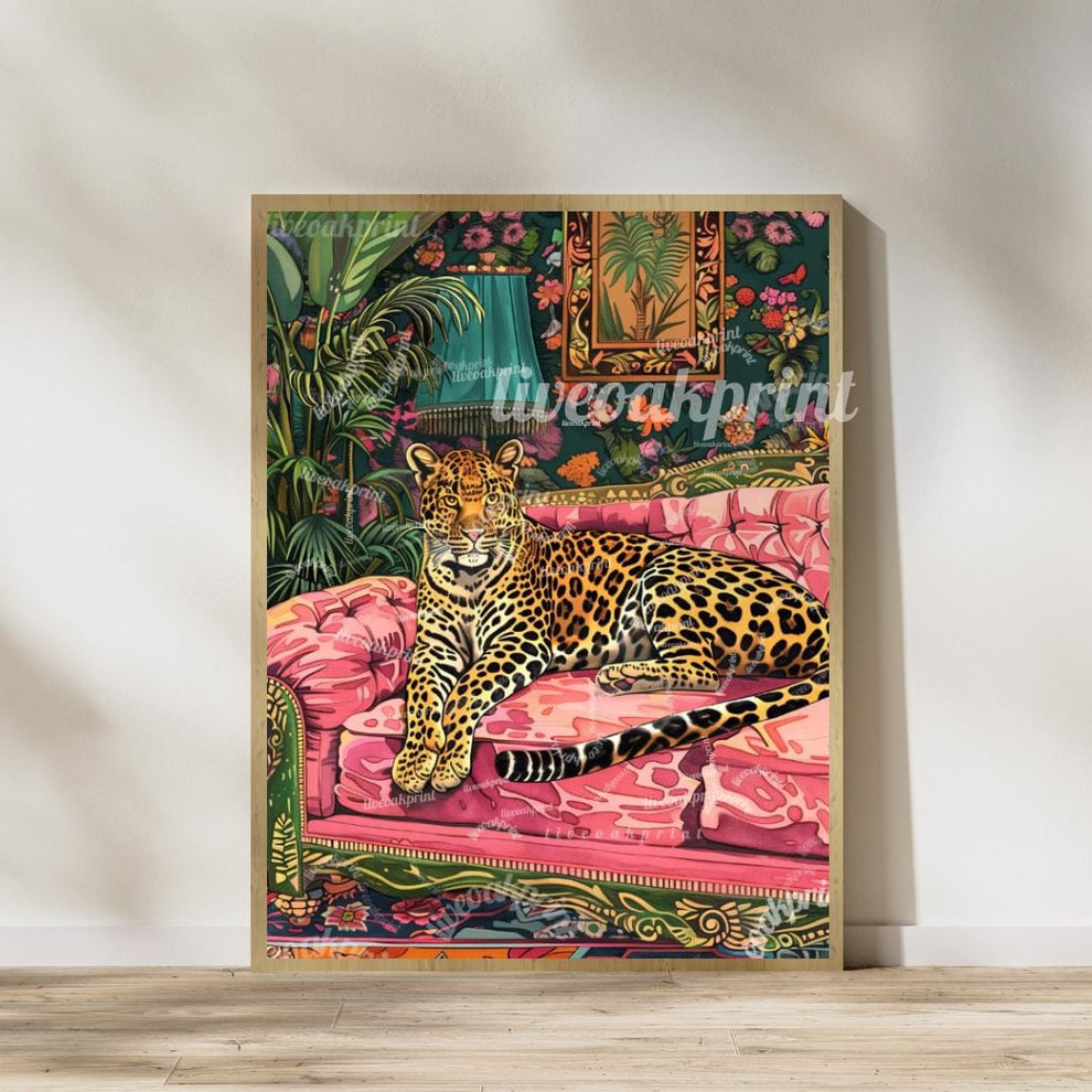 Leopard and Tiger in Maximalist Living Rooms Print Set