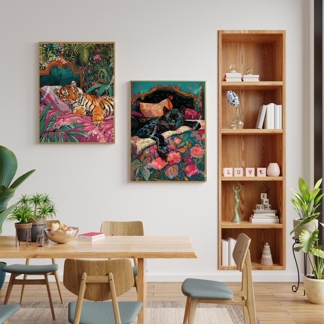 Sleeping Tiger and Puma Wall Art Set