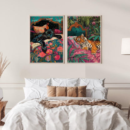 Sleeping Tiger and Puma Wall Art Set