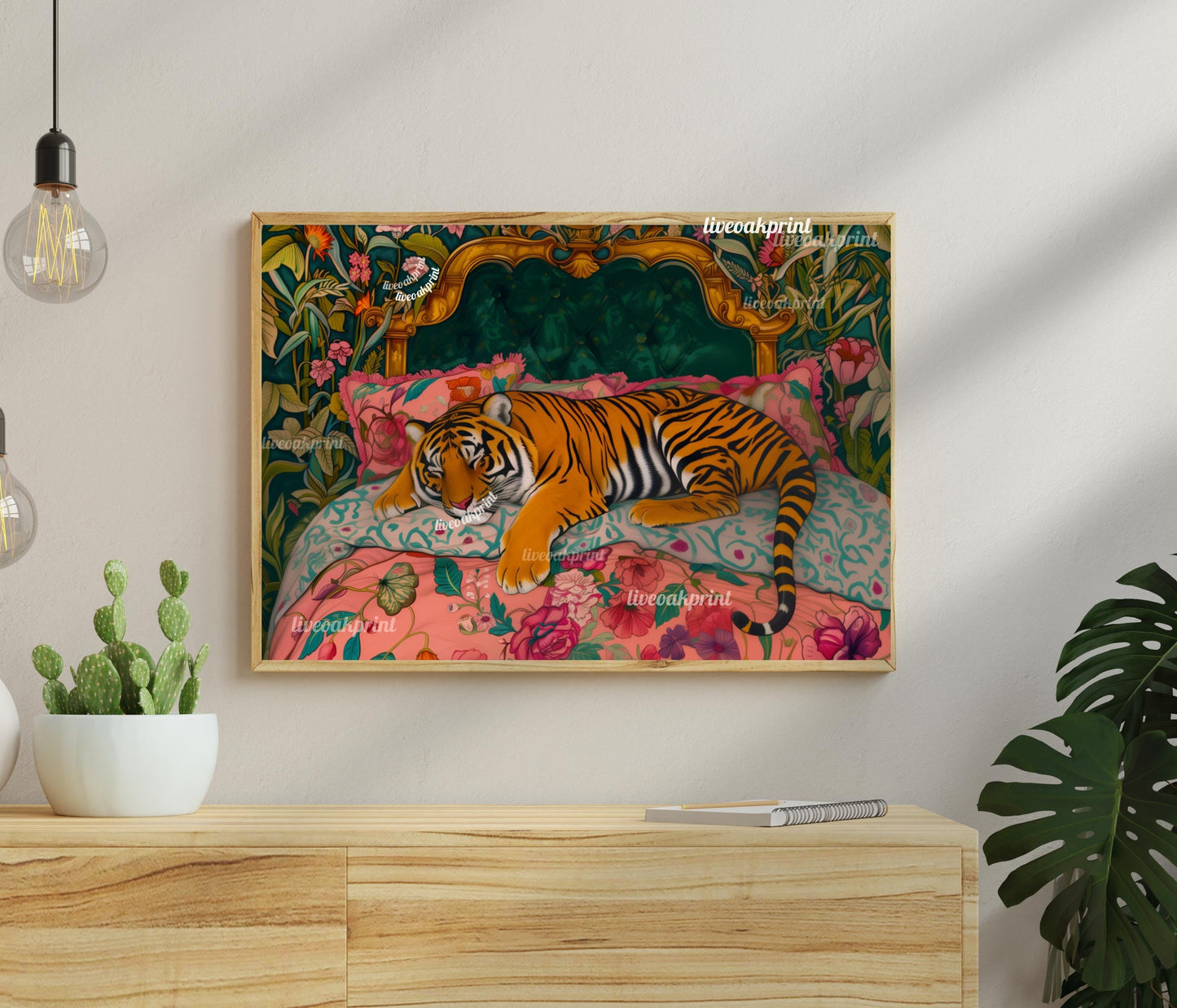 Sleepy Tiger in a Vintage Bed