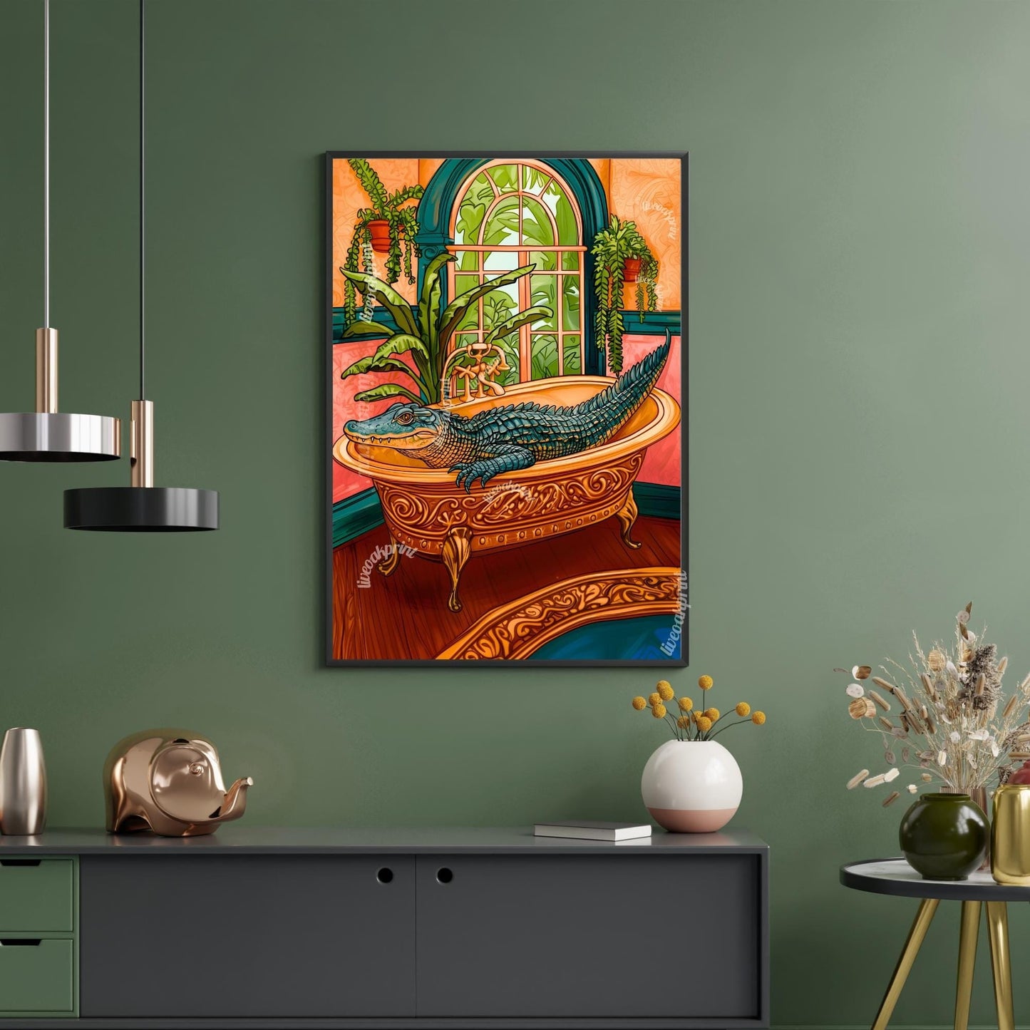 Gator in Bathtub Bathroom Print