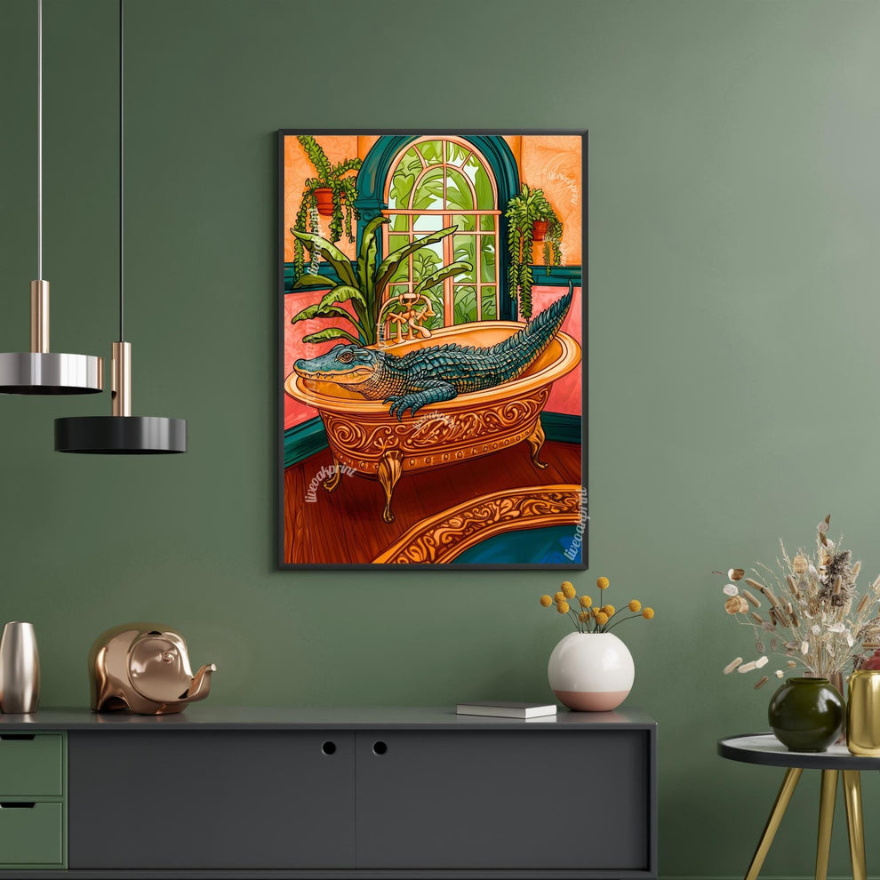 Gator in Bathtub Bathroom Print