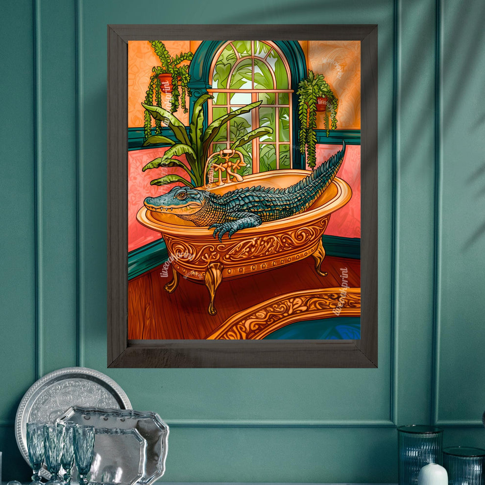 Gator in Bathtub Bathroom Print