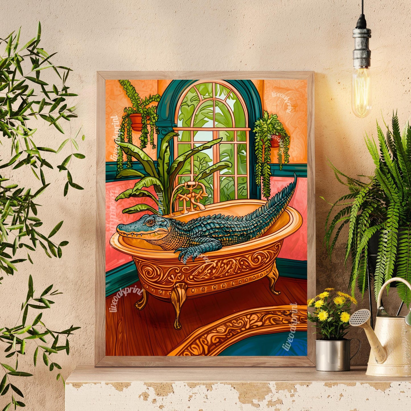 Gator in Bathtub Bathroom Print