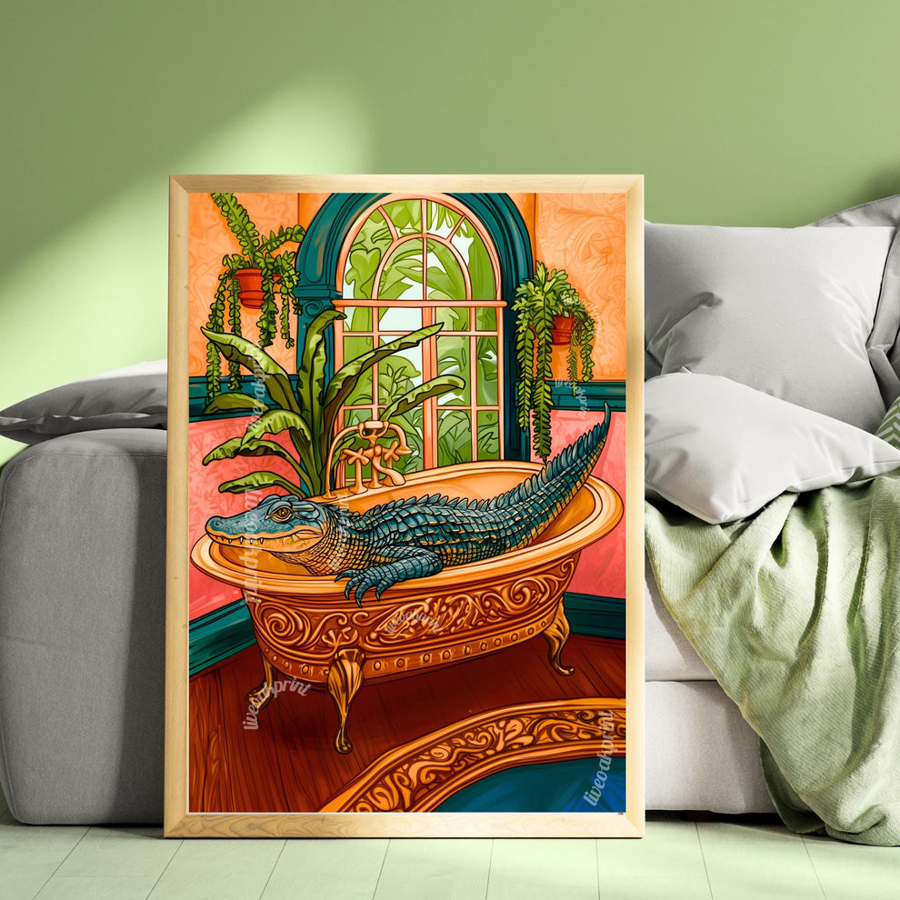 Gator in Bathtub Bathroom Print
