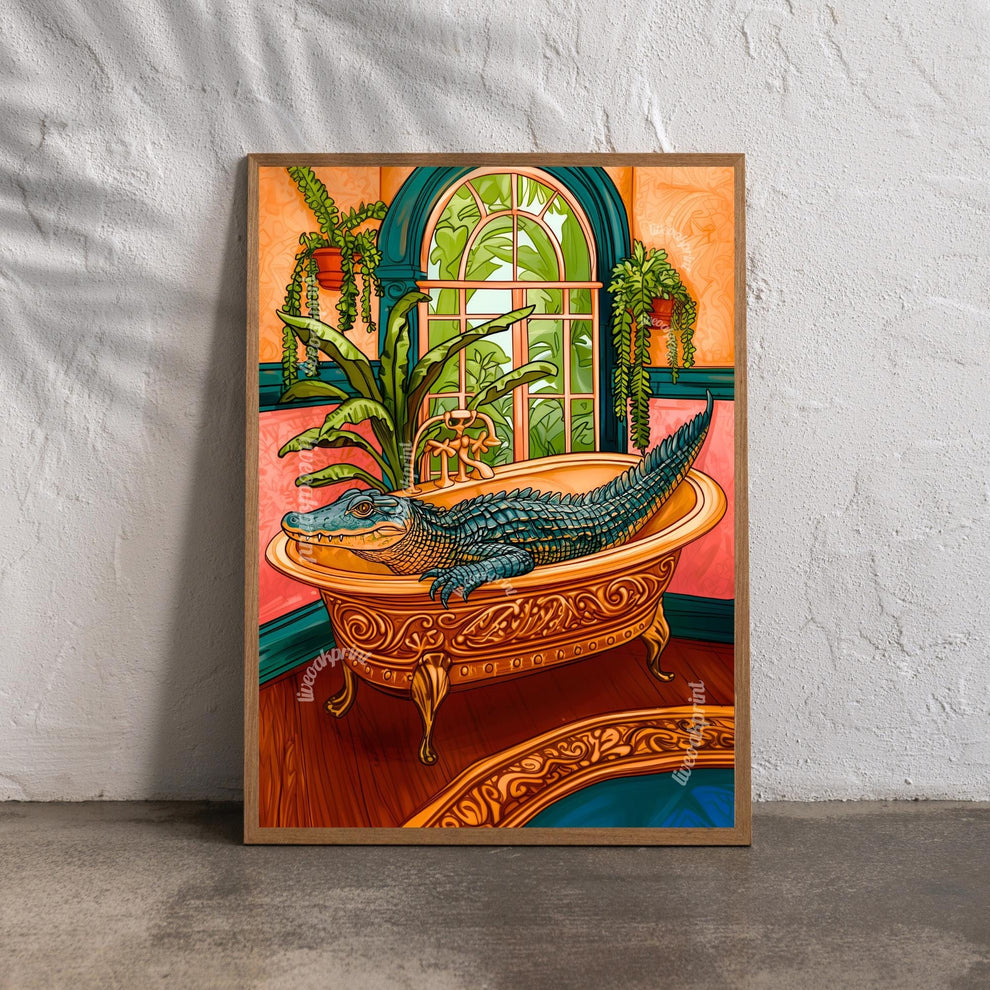 Gator in Bathtub Bathroom Print