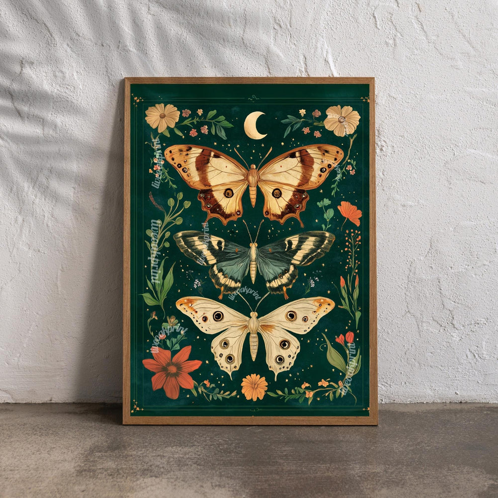 Emerald Green Vintage Scientific Butterfly Print