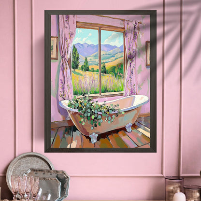 Eucalyptus Bathtub Wall Art - Soft Pink, Purple, and Sage Green Botanical Bathroom Print - Pastel Cottagecore Decor - Pastel Bathroom Decor