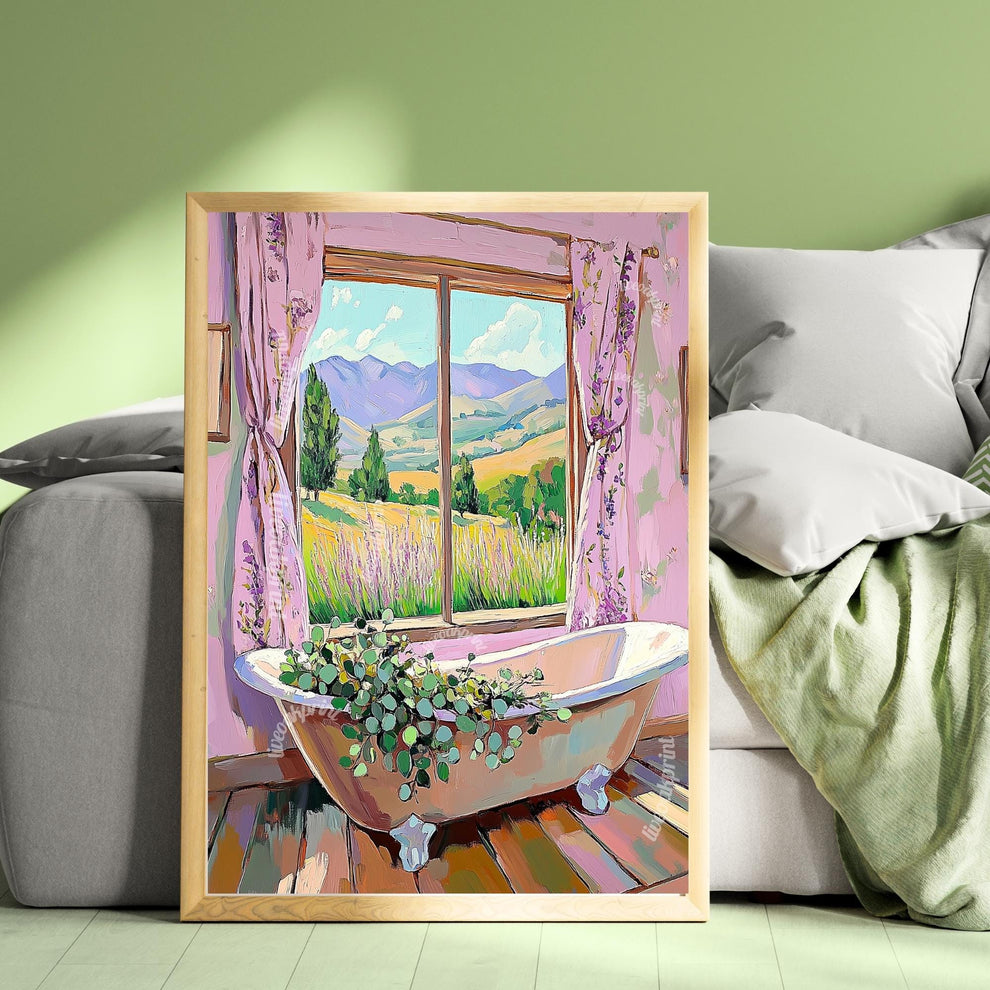 Eucalyptus Bathtub Wall Art - Soft Pink, Purple, and Sage Green Botanical Bathroom Print - Pastel Cottagecore Decor - Pastel Bathroom Decor