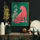 Pink Leopard on Emerald Green Wall Art