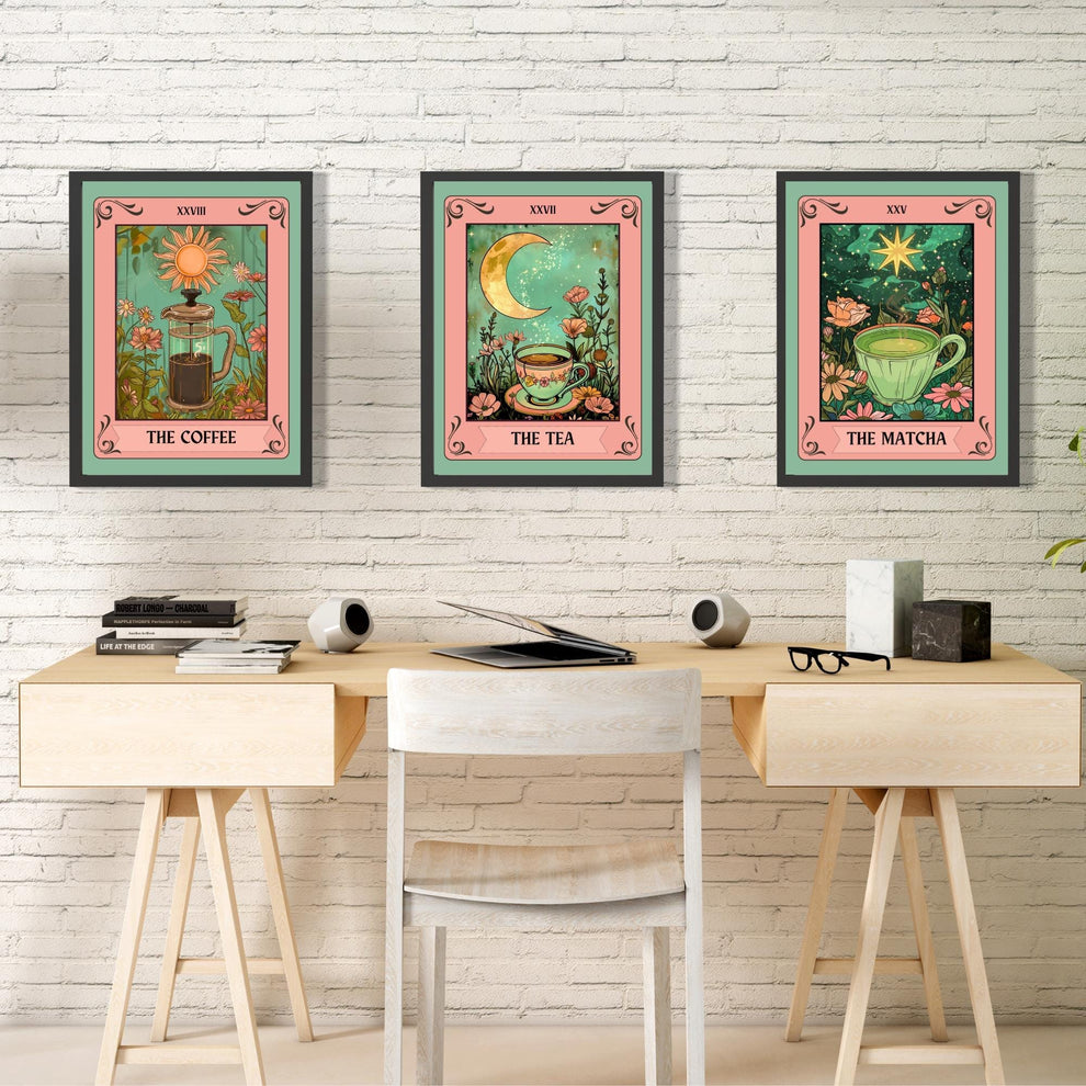The Matcha, The Coffee, and The Tea Tarot Card Print Set