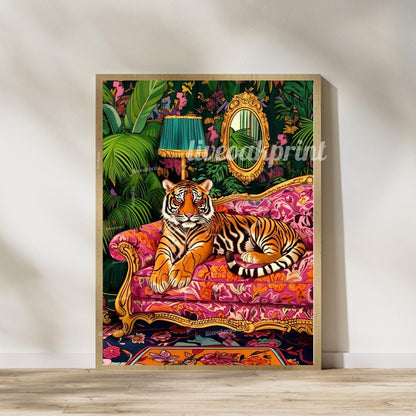 Leopard and Tiger in Maximalist Living Rooms Print Set