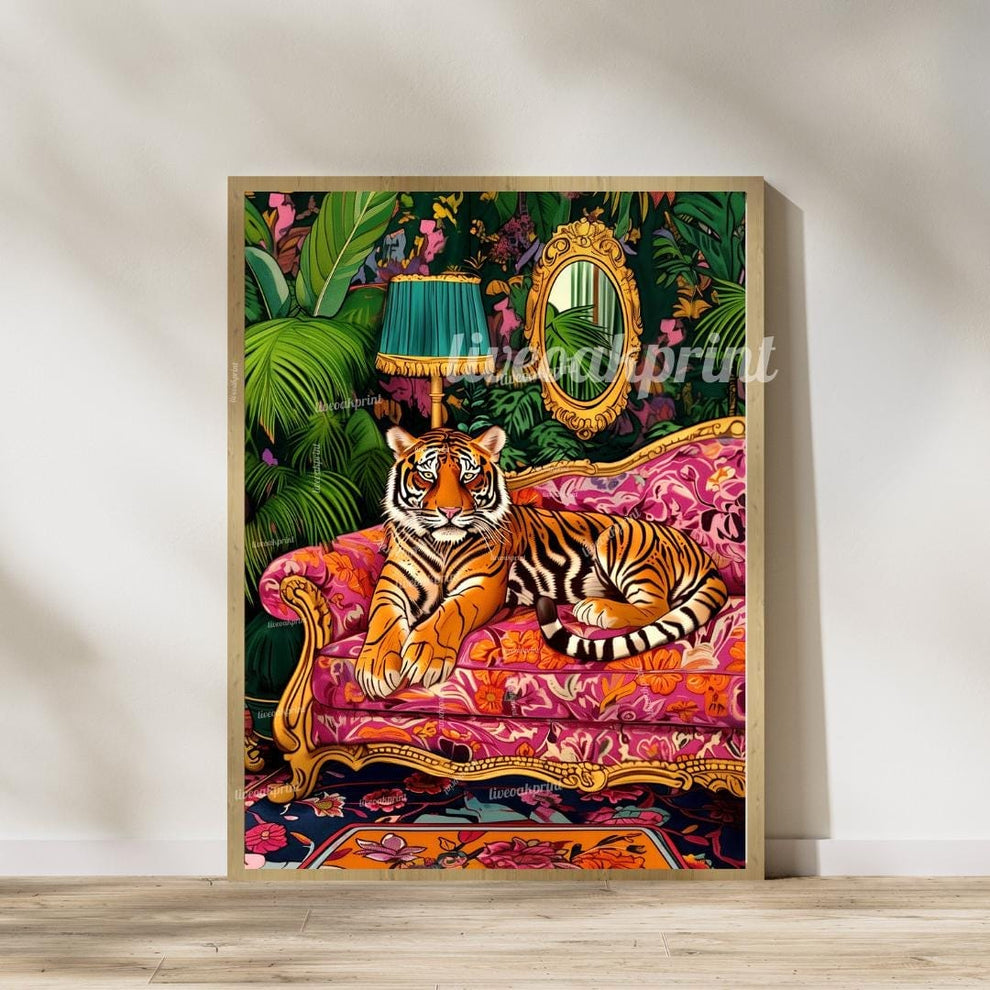 Leopard and Tiger in Maximalist Living Rooms Print Set