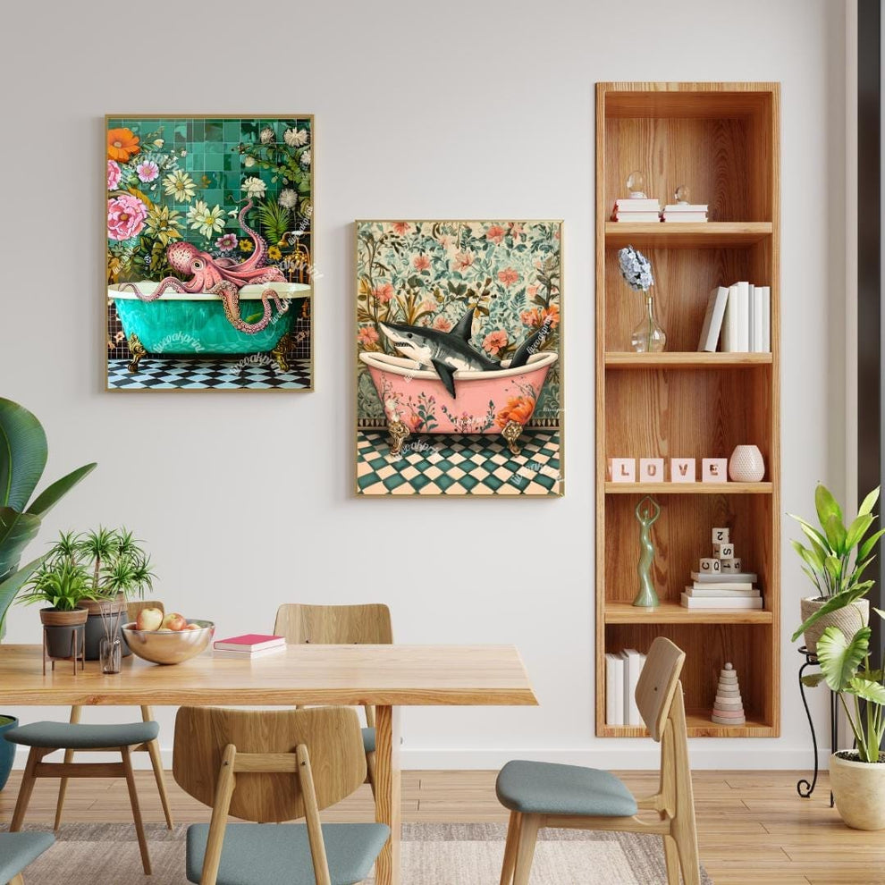 Octopus and Shark in Bathtub Print Bundle