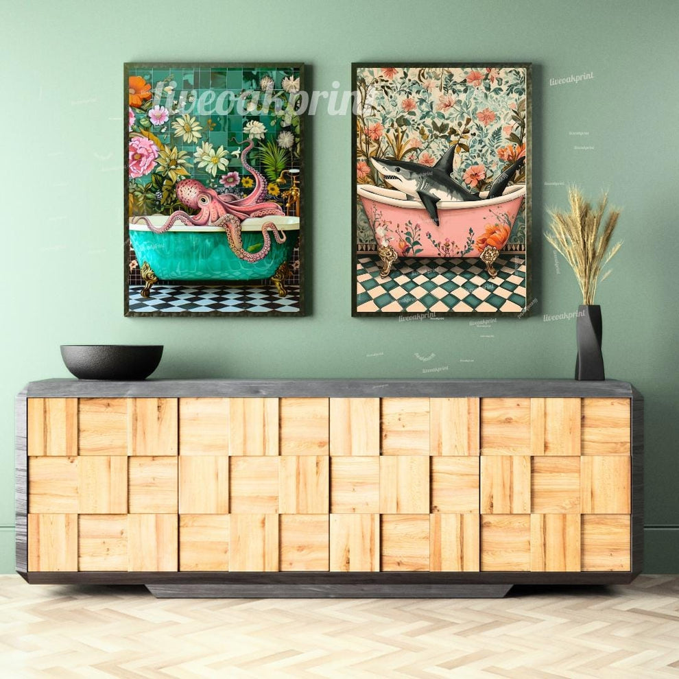 Octopus and Shark in Bathtub Print Bundle