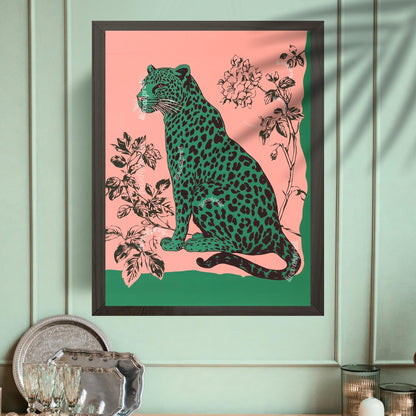 Emerald Leopard on Pink Wall Art