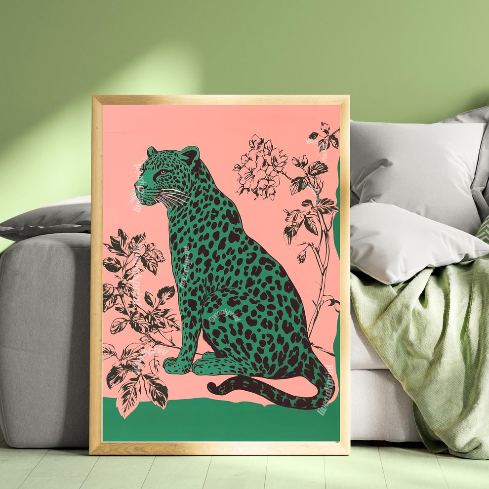 Emerald Leopard on Pink Wall Art