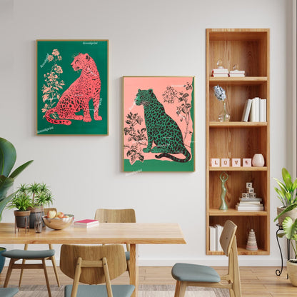 Emerald Leopard on Pink Wall Art