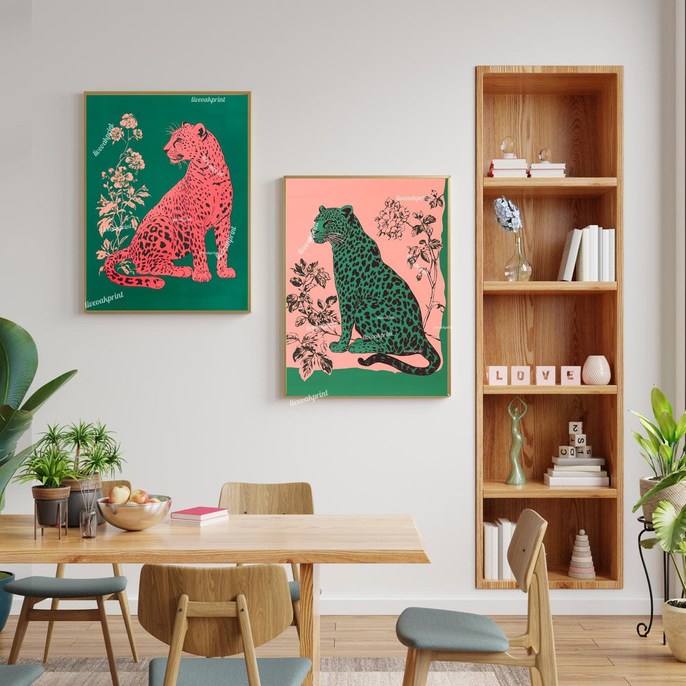 Emerald Leopard on Pink Wall Art