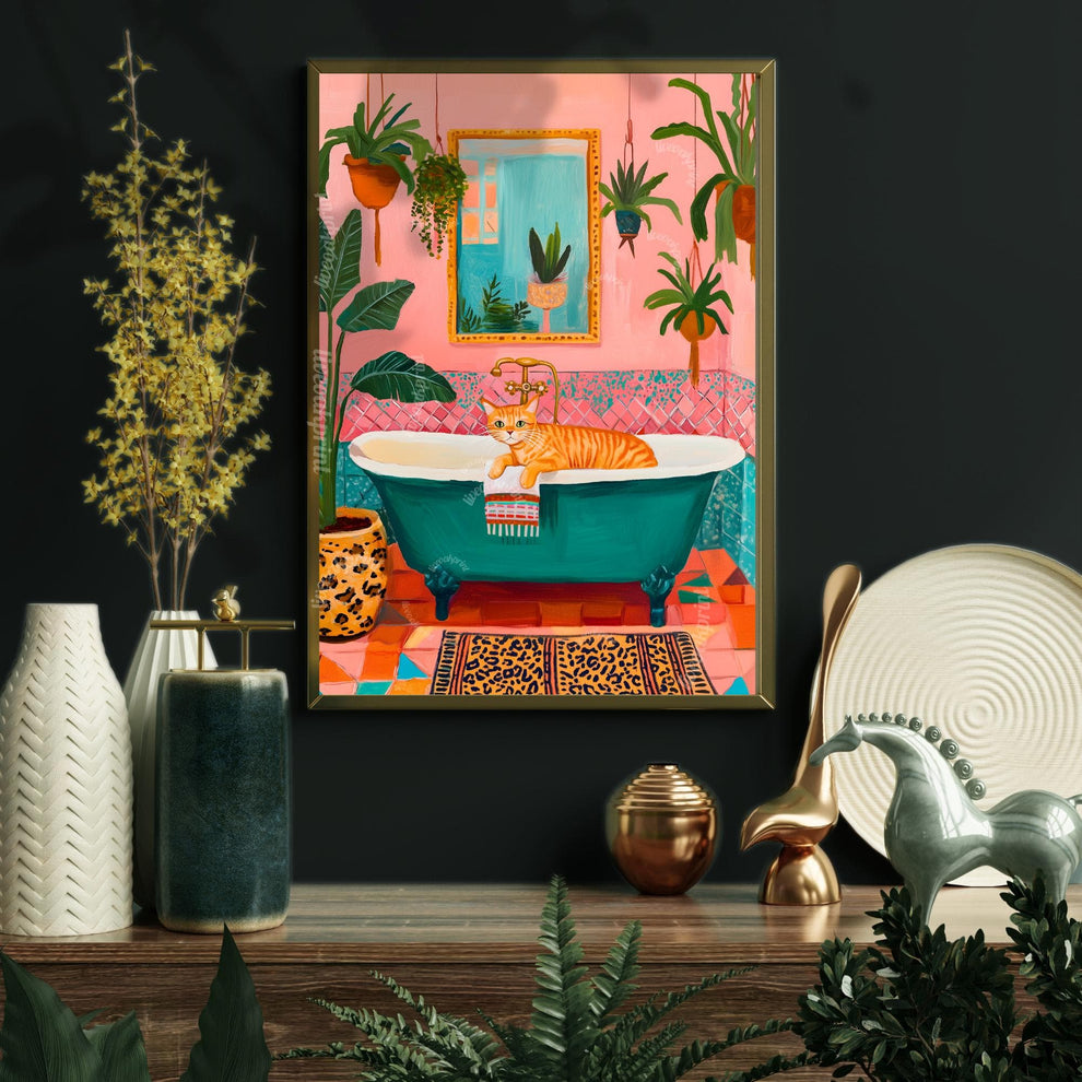 Ginger Cat in a Bathtub Wall Art