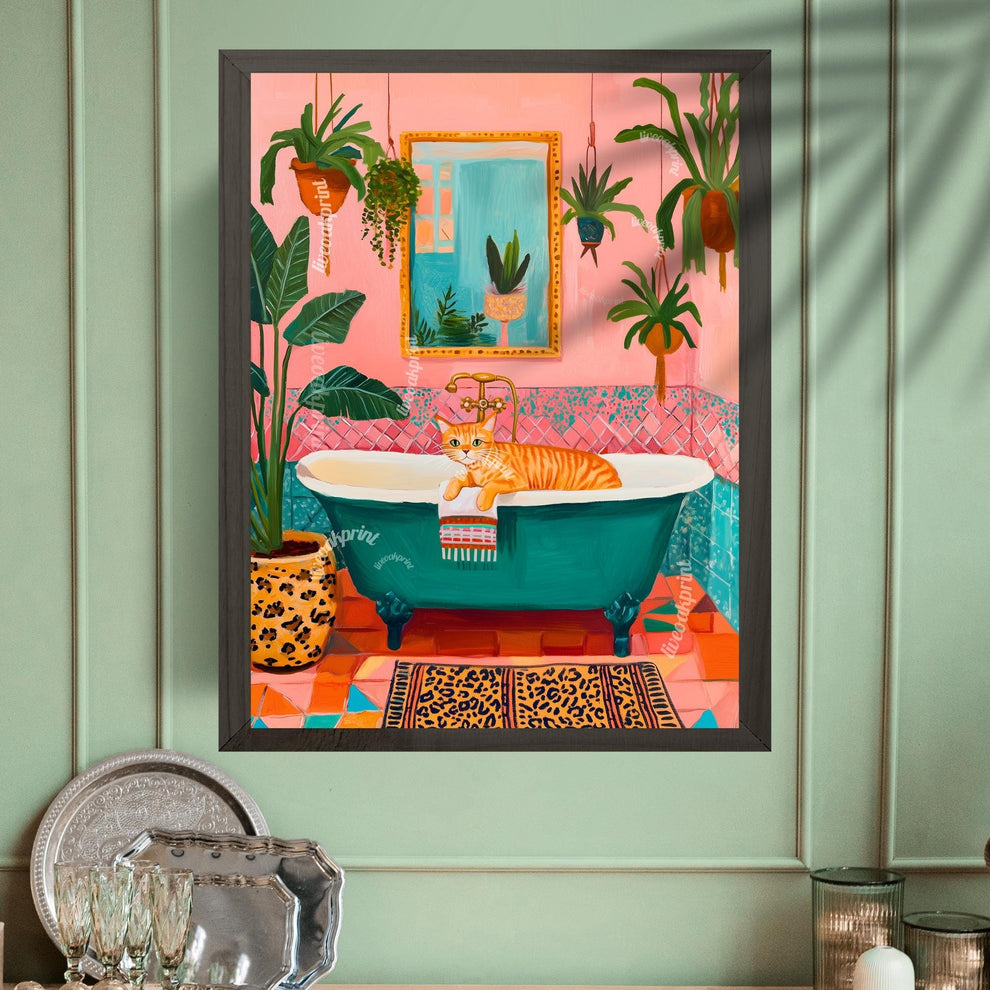 Ginger Cat in a Bathtub Wall Art