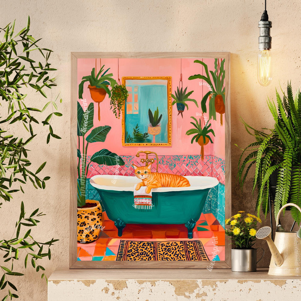 Ginger Cat in a Bathtub Wall Art