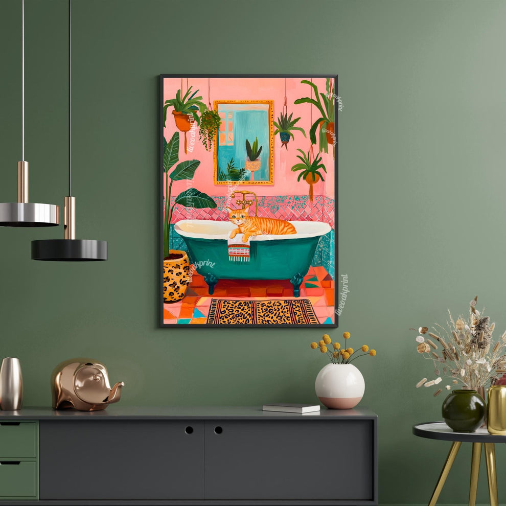 Ginger Cat in a Bathtub Wall Art