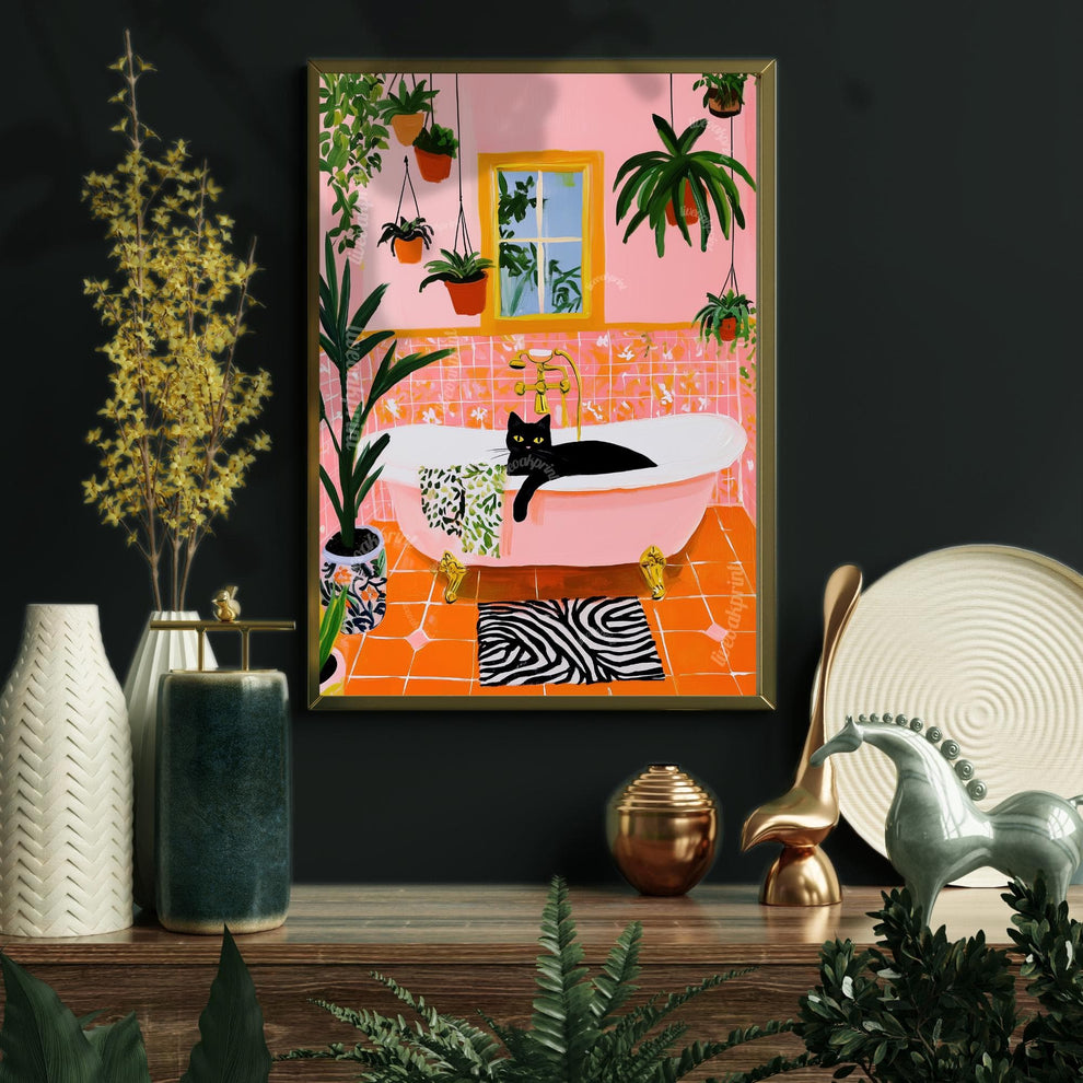 Black Cat in a Bathtub Wall Art