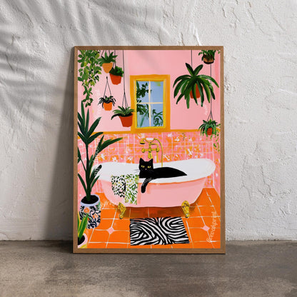 Black Cat in a Bathtub Wall Art