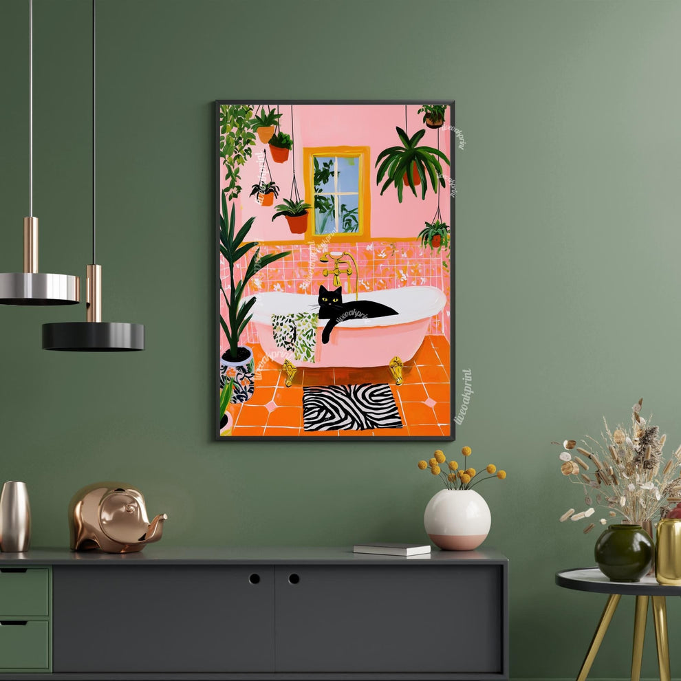 Black Cat in a Bathtub Wall Art