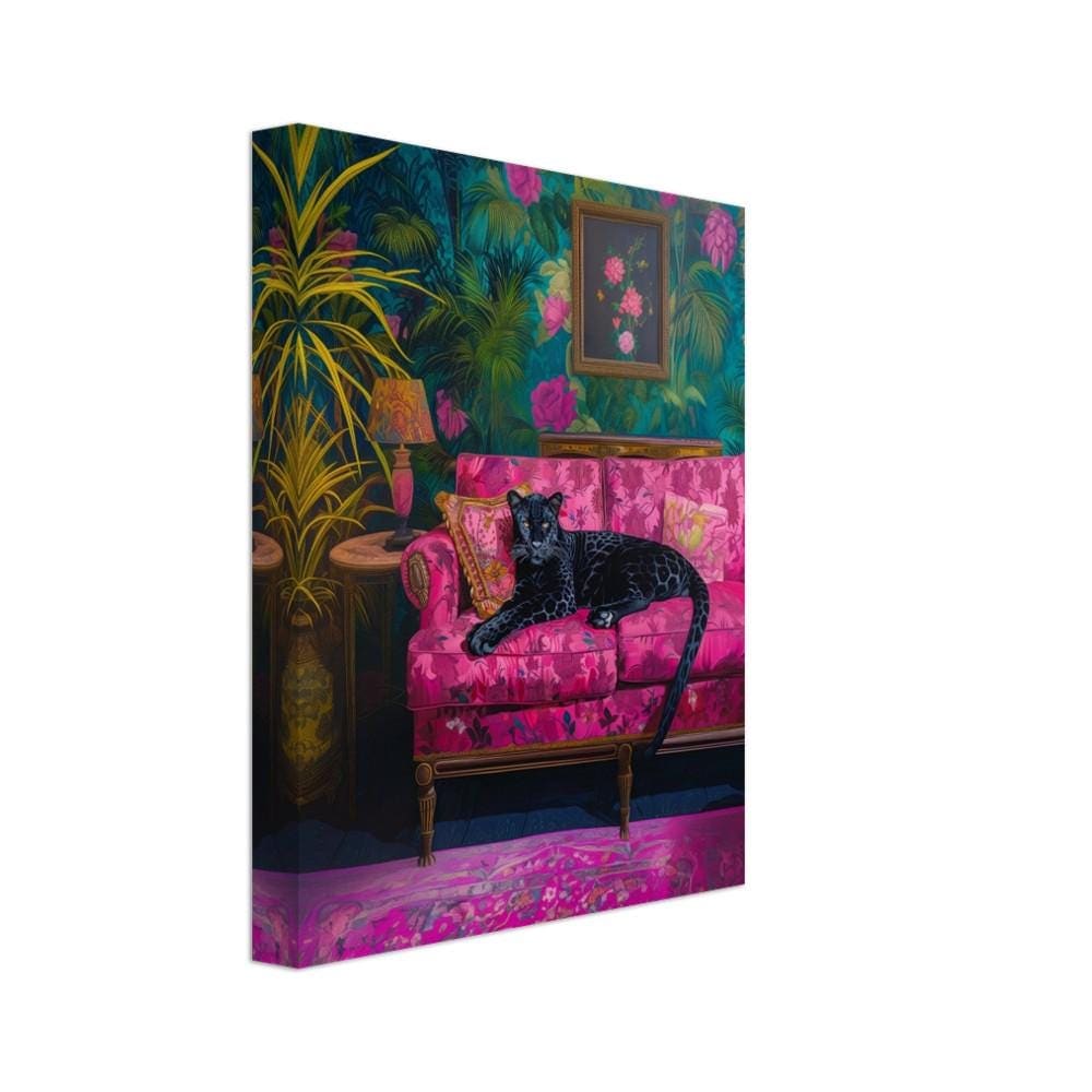 Black Leopard Lounging on a Luxury Sofa Wall Art Print