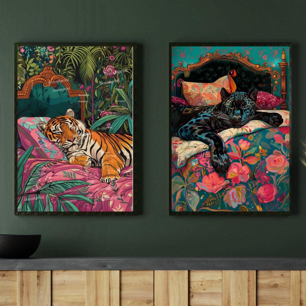 Sleeping Tiger and Puma Wall Art Set