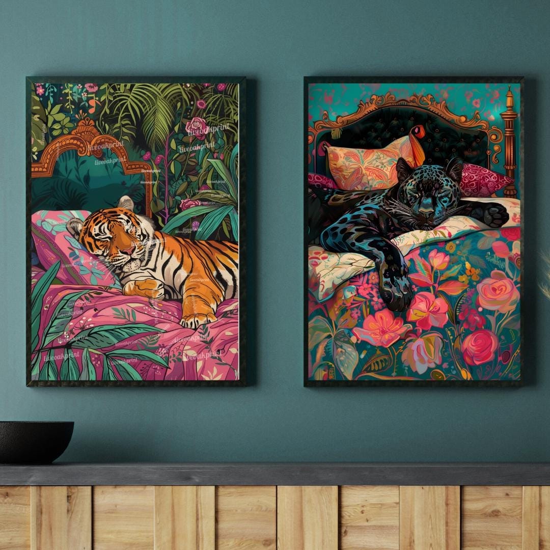 Sleeping Tiger and Puma Wall Art Set