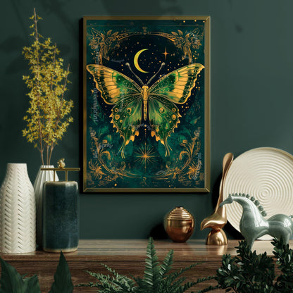 Mystical Emerald Green Vintage Butterfly Print