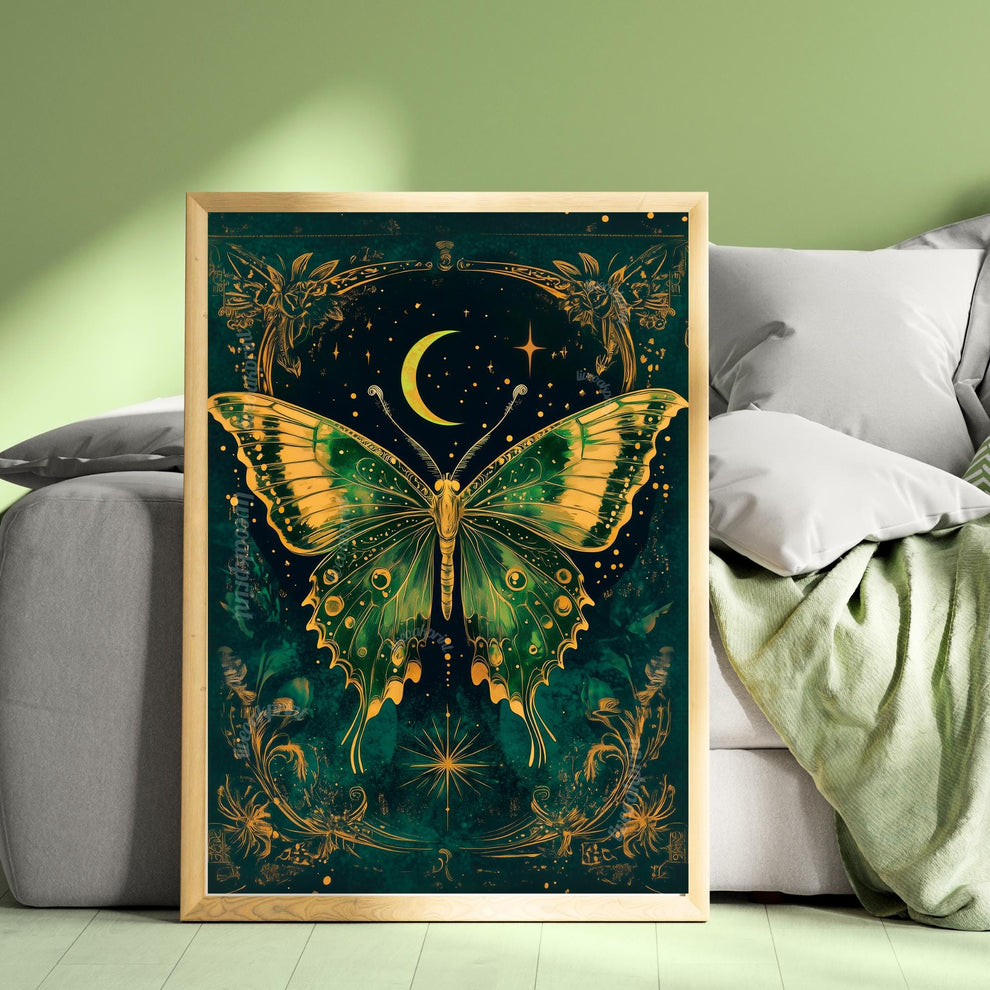 Mystical Emerald Green Vintage Butterfly Print