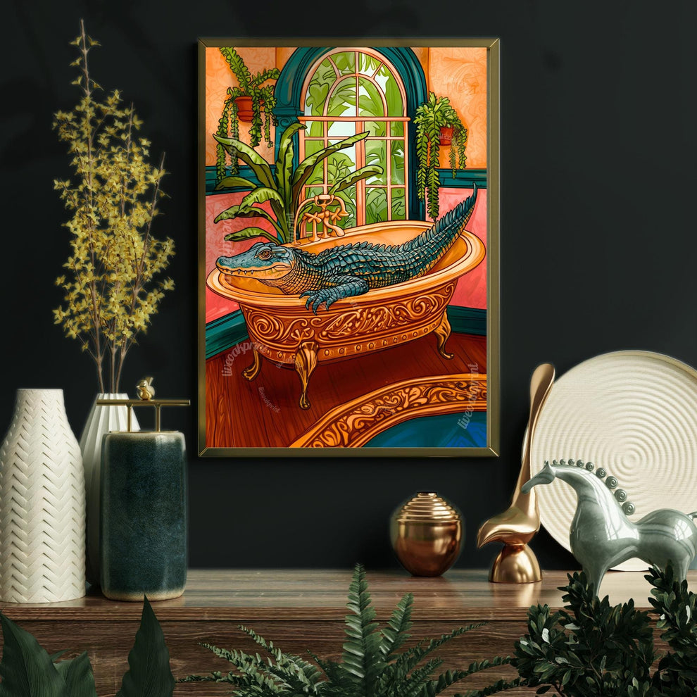 Gator in Bathtub Bathroom Print