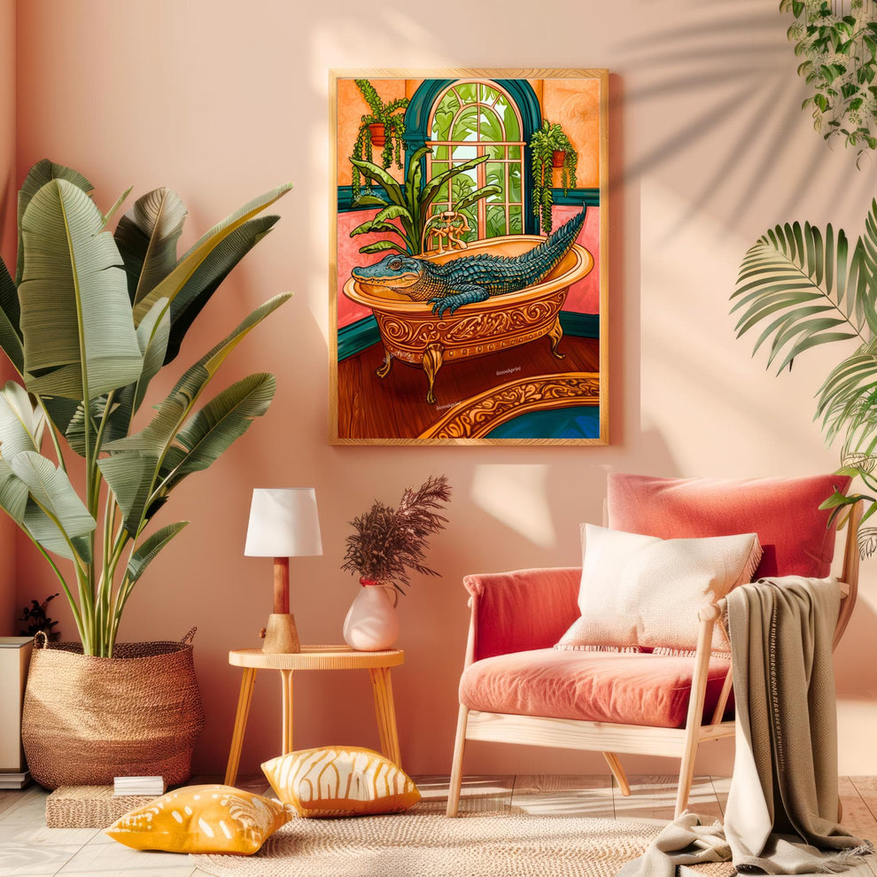 Gator in Bathtub Bathroom Print