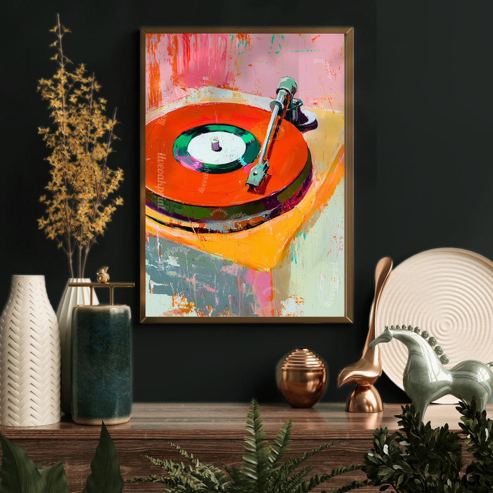 Red Retro Record Playing Painting