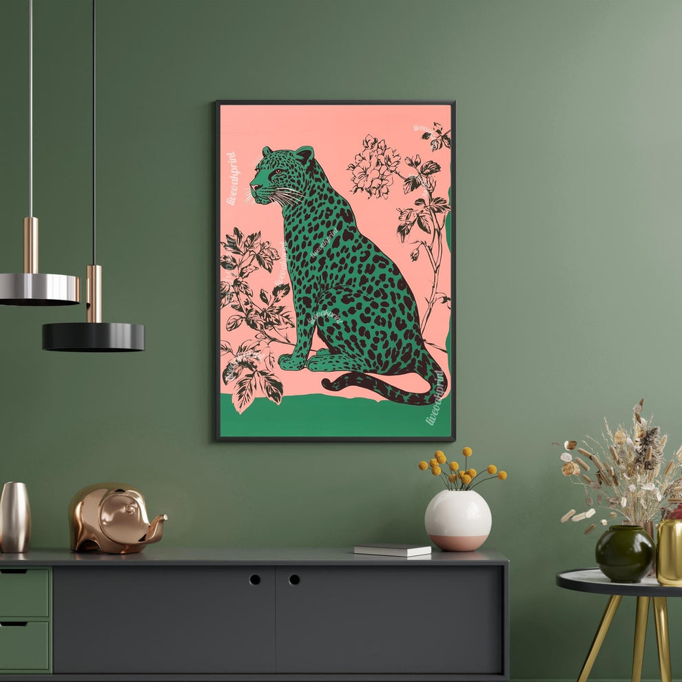 Emerald Leopard on Pink Wall Art