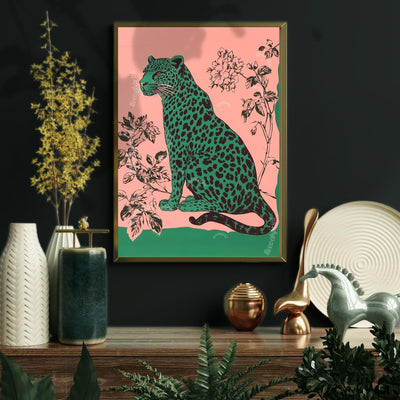 Emerald Leopard on Pink Wall Art