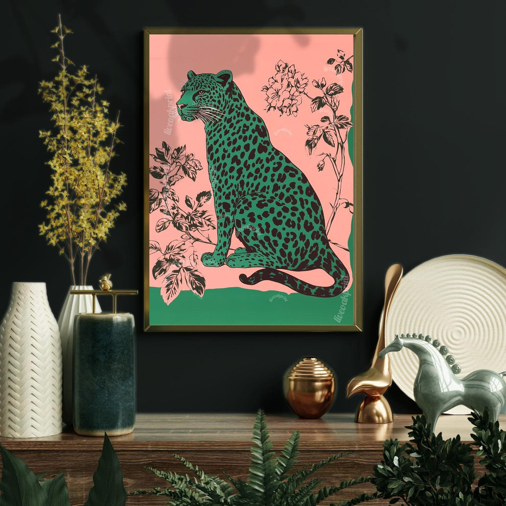 Emerald Leopard on Pink Wall Art