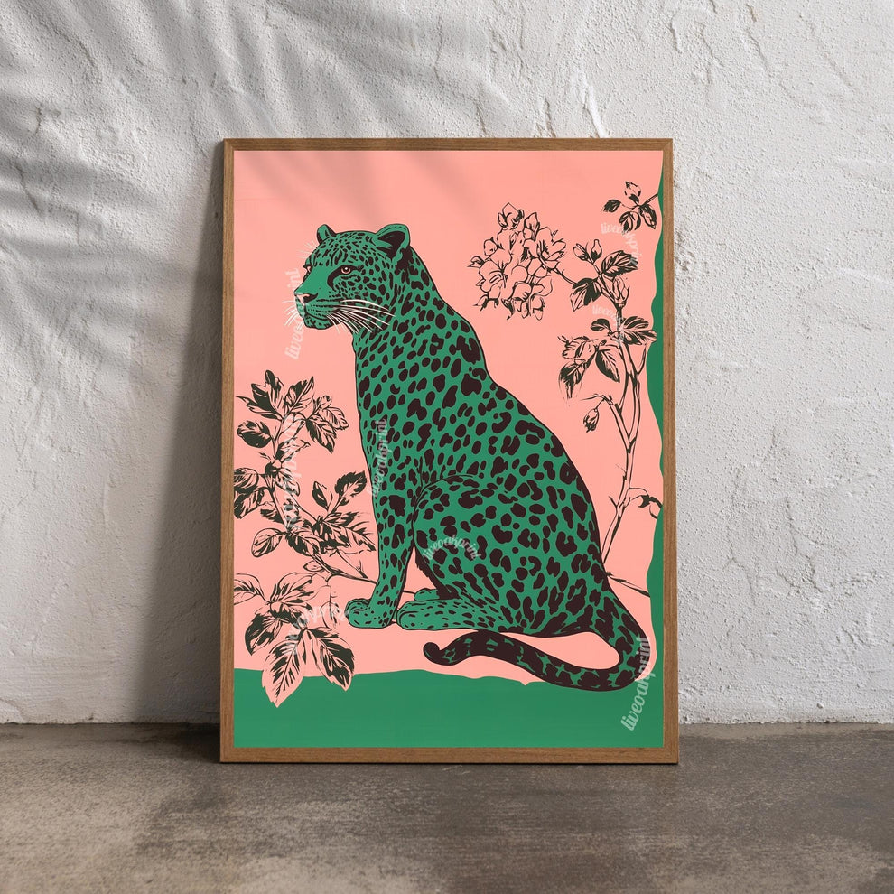 Emerald Leopard on Pink Wall Art