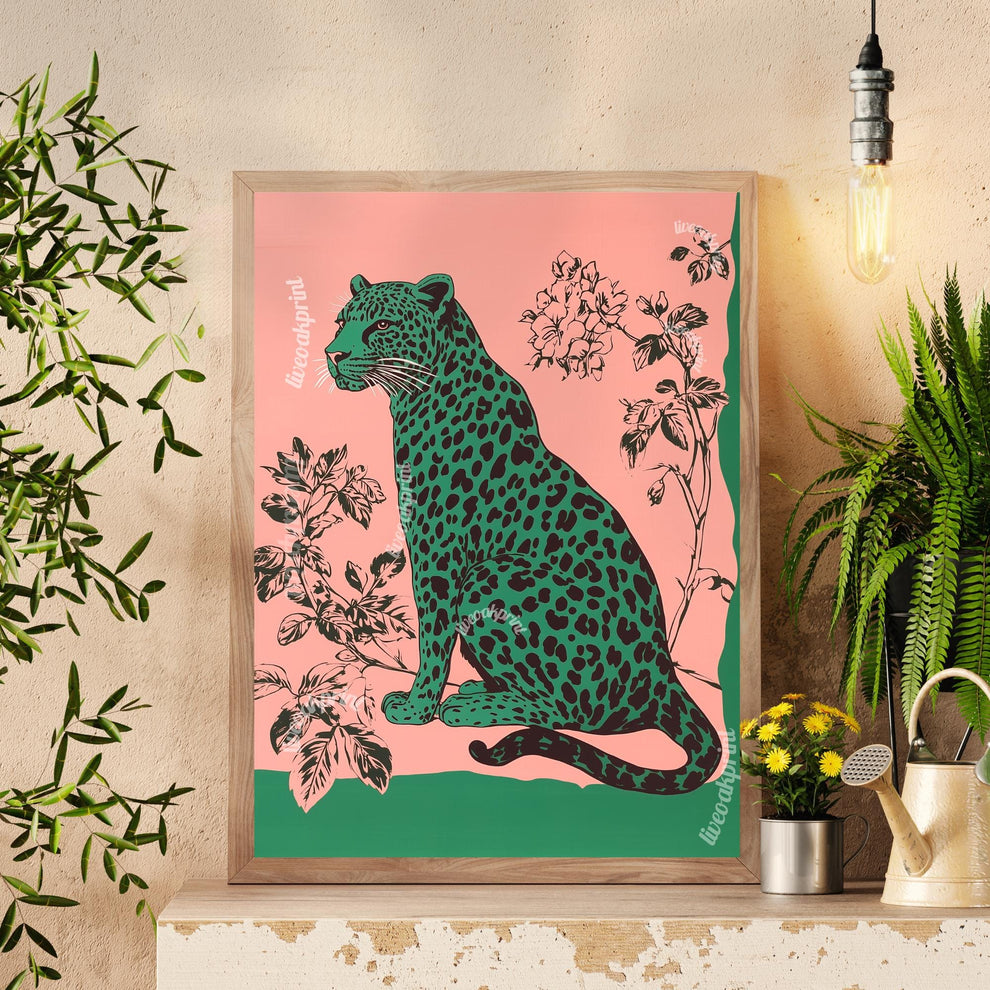 Emerald Leopard on Pink Wall Art