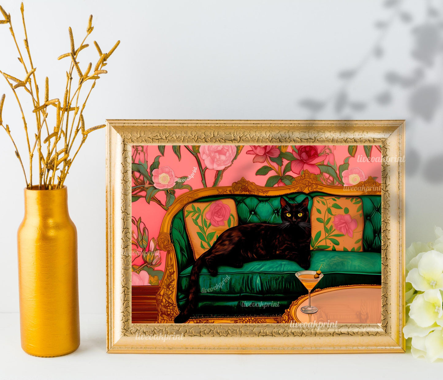 Black Cat with Martini Art Print