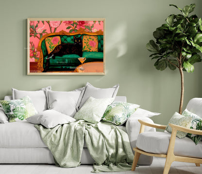 Black Cat with Martini Art Print