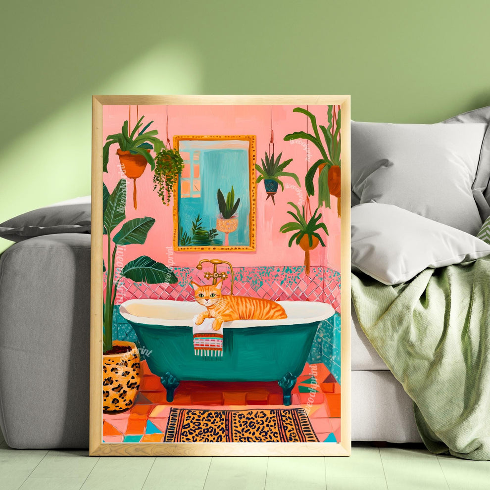 Ginger Cat in a Bathtub Wall Art