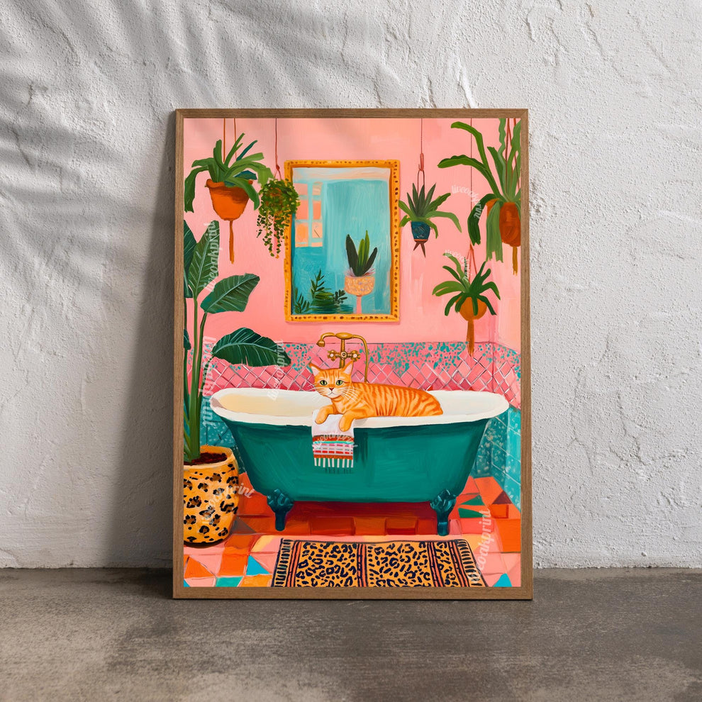 Ginger Cat in a Bathtub Wall Art