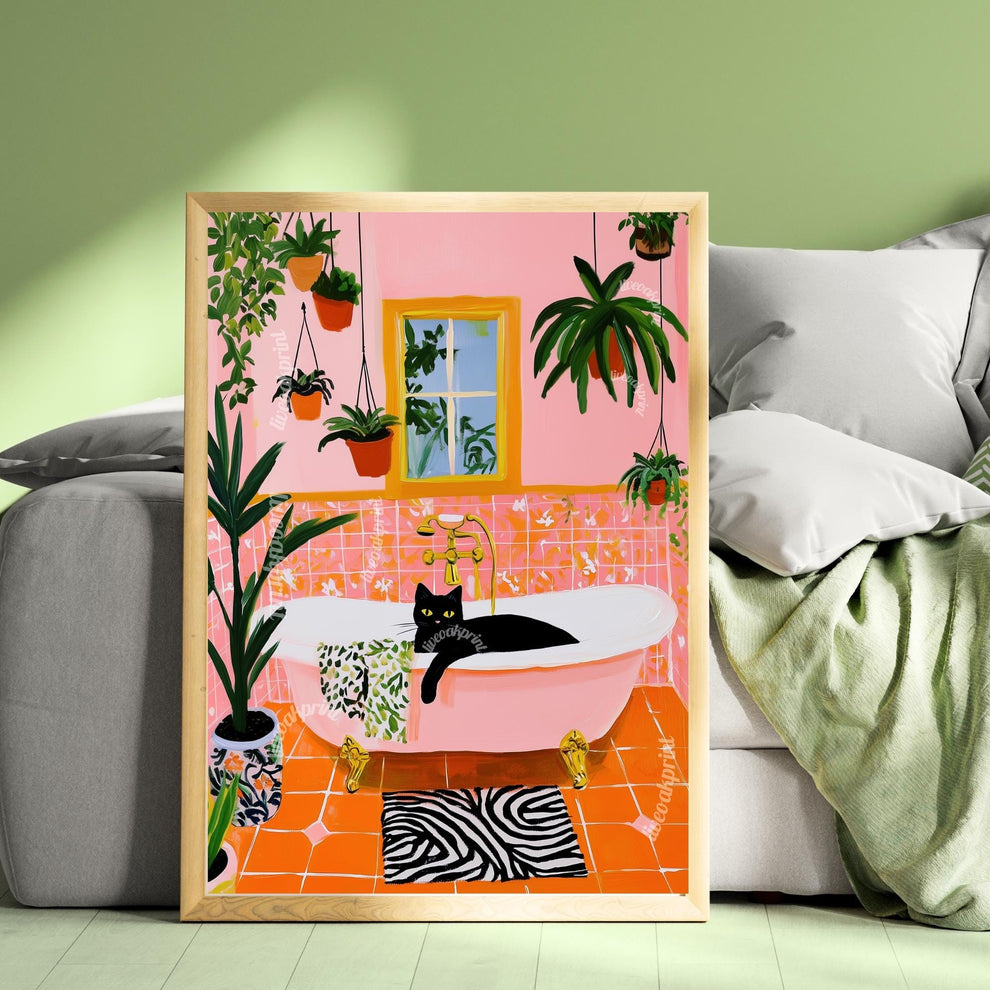 Black Cat in a Bathtub Wall Art