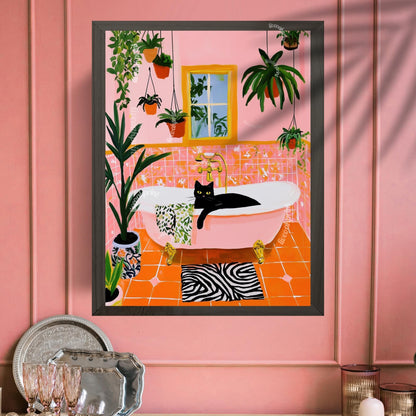 Black Cat in a Bathtub Wall Art